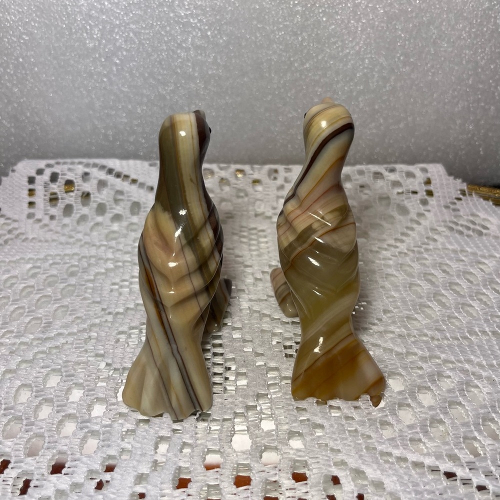Vintage Carved Marble Onyx Stone Bird Figurines - Picture 5 of 5